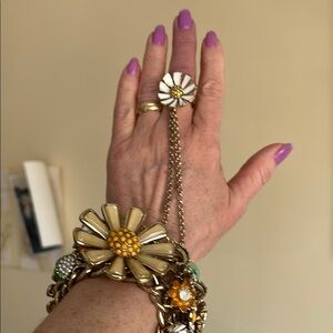 Gold and Yellow Daisy Chain Bracelet and Ring Set